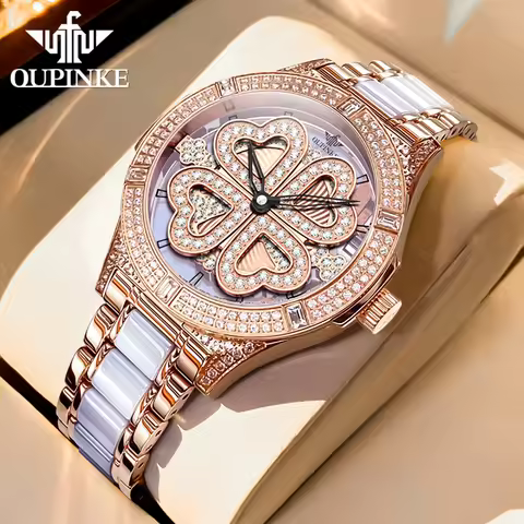 OUPINKE 3279 Quartz Ladies' Watch Full Diamond Rotating Dial Imported Swiss Movement Watches for Wom