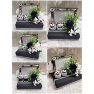gubahan frame mas kahwin dan 2pc bekas cincin-black,silver,white