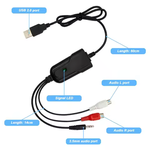 USB2.0 Audio Capture Card Adapter USB 2.0 to L/R 3.5mm easy cap Edit Audio Cable to Digital for Reco