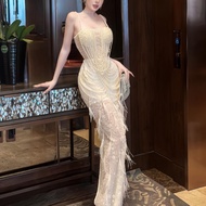 [KT CLOTHING] Đầm body hai dây đính ngọc tua rua sang chảnh