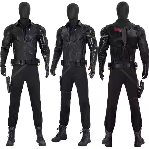 Disguise Soldier Bucky Barnes Cosplay Costume Man Winter Costumes Leather Coat Shirt Pants Outfit Ha