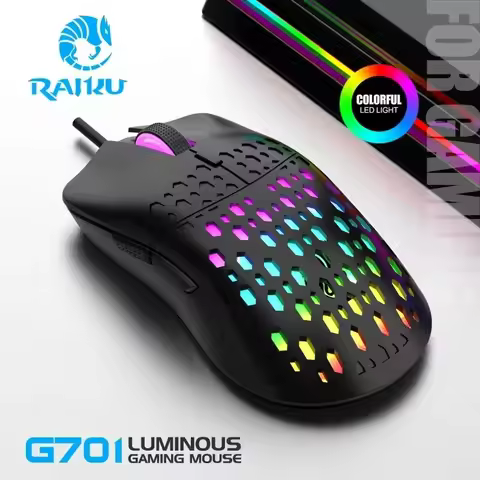 RAIKU G701 Wired 6 Keys Mouse Colorful Lighting Gaming and Office For Microsoft Windows and Apple IO