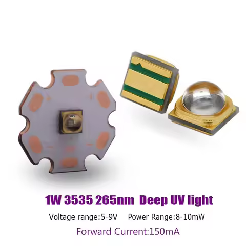 3535 1W 265nm High Power Deep UV LED CHIP UVC Ultraviolet Sterilization LED Diode 150mA 5V-9V