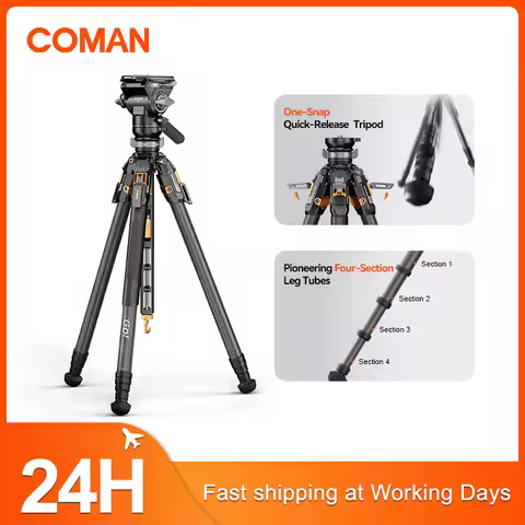 COMAN T1 T1S V5 Travel Carbon Fiber Tripod One Click Quick Release With Panoramic Gimbal Video Head 