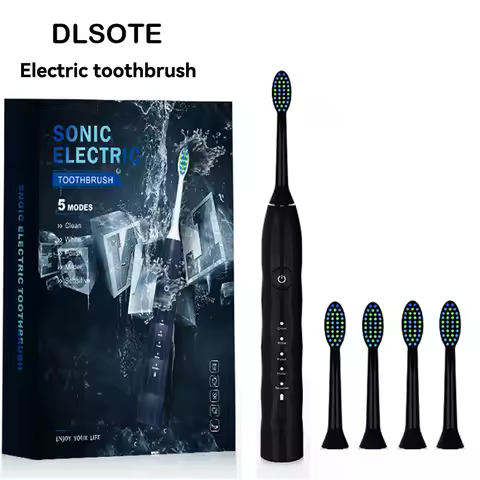 Sonic Electric Toothbrush Black Adult Rechargeable With 2 Replacement Brush Heads 5 Modes 2 Minute I