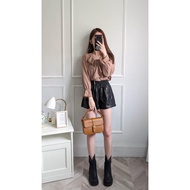 [1588] 11456 Lace Lotus Leaf Laced-Up V-Neck Top C64