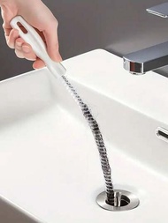1支白色排水管道清潔刷,可用於取出洗手臺、淋浴、浴缸、馬桶中的頭髮、污垢和疏通管道