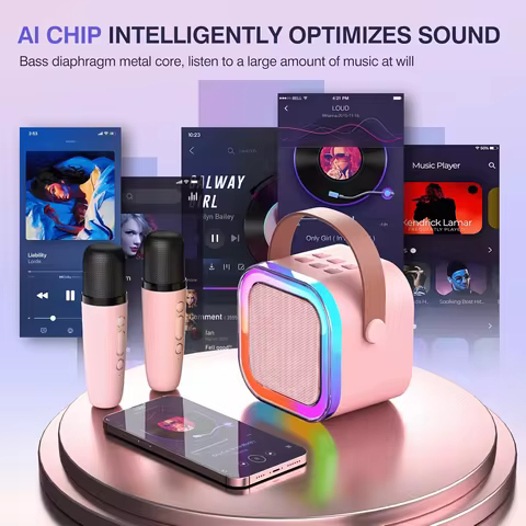 K12 Karaoke Machine Portable Bluetooth 5.3 PA Speaker System with 2 Wireless Microphones Home Family