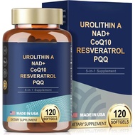 Urolithin A Supplement 1000mg with NAD+,CoQ10,Resveratrol,PQQ Supplement for Men Women 120 Softgels 