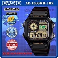 CASIO AE-1200WH-1BV STANDARD DIGITAL WATCH WORLD MAP TIME 10YEAR BATTERY ALARM TIMER STOPWATCH LIGHT