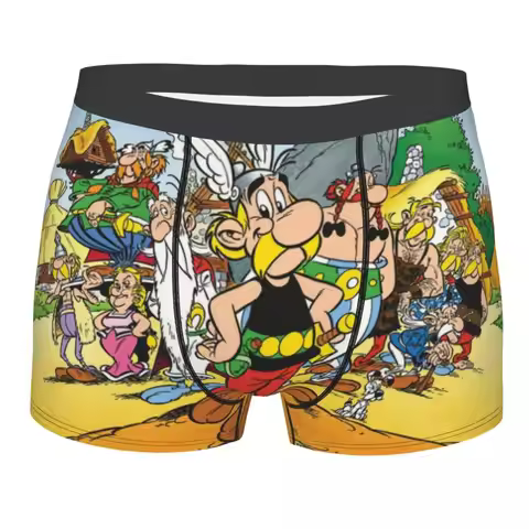 Custom Anime Asterix And Obelix Underwear Men Stretch Anime Cartoon Getafix Boxer Briefs Shorts Pant