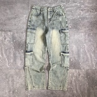 [BUIVINTAGE] Dusty Moss Cargo Jeans DC+ B759 Buivintage, thick, soft denim fabric with straight leg 