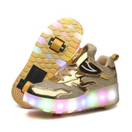 double round Ready stock LED shoes colorful luminous shoes one-wheeled Heelys parent-child roller sk