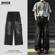 baggy jeans men y2k y2k jeans Street Wear BMOB Zipper Jeans Hip Hop Floor Mopping Tooling