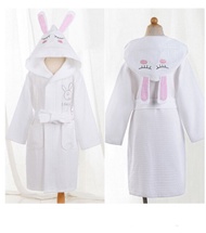 Girl Summer Cotton Bathrobe Waffle Hooded Children Robe Boys Dressing Gown Kids Roupao After Spa Bat
