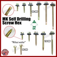 [50pcs]MK Self Drilling Screw Hex With Screw Washer & Without Washer Hex Screw Skru Besi Kayu Washer