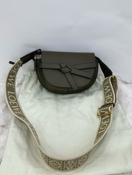 👜Loewe Mini Gate Saddle Bag Military Green color with adjustable wide strap Year of 2024 羅意威Gate min
