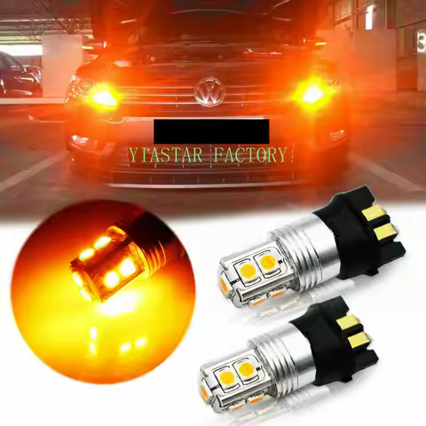 2Pcs Amber Yellow Canbus 10-SMD PW24W PWY24W LED Bulbs For Audi A3 A4 A5 Q3 VW MK7 Golf CC Ford Fusi