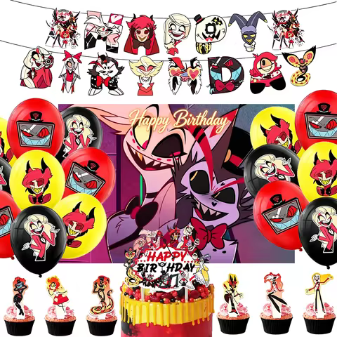 Crtoon Hazbin Hotel Theme Birthday Party Decorations Backdrop Balloon Cupcake Topper Banner 3Vees Hu