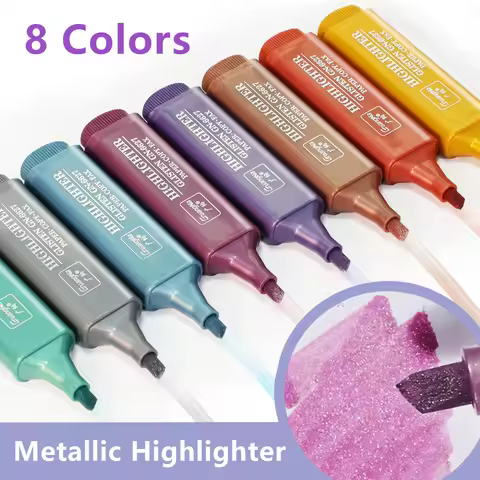 8 Colors Metallic Highlighter Super Flash Fluorescent Pen Metallic Glitter Highlighter Markers Note