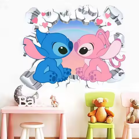 3D Broken Cartoon Lilo & Stitch Baby Movies Wall Stickers For Kid's Room Kindergarten Living Room Be