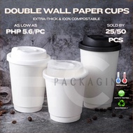 EC 25/50PCS Extra Thick Double Wall Coffee Paper Cups 8oz 10/12/14/16/22oz White Disposable Cups