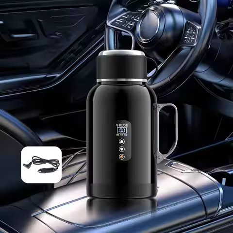 12V/24V Car Kettle Water Boiler Car Heated Mug Large Capacity 17.5x28.5cm for Drivers and Self Drivi