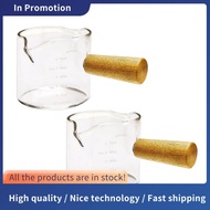2Pcs Double Spouts Espresso Shot Glasses Measuring Glass Espresso Cups Cookware with Wood Handle for