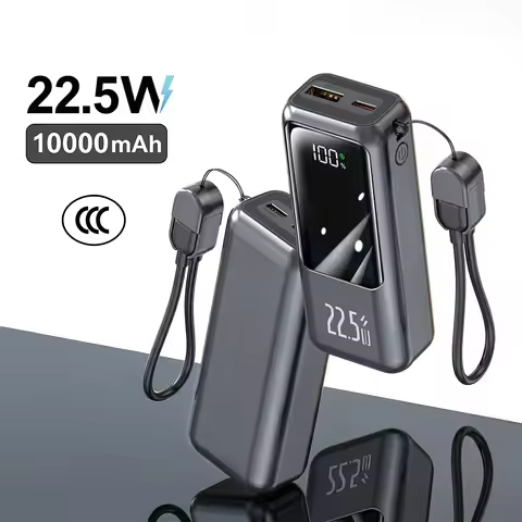 22.5W Power Bank 10000mAh Fast Charging Portable Charger Built-in Type-C Cable PD QC3.0 External Bat