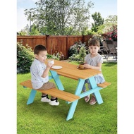戶外連體桌椅組合庭院兒童野餐桌幼兒園游戲桌子套件兒童實木家具