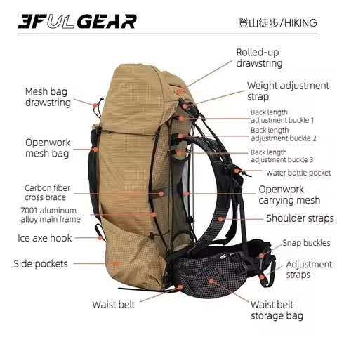 3F UL Gear Tianshan Outdoor Backpack Ultralight UHMWPE Hiking Backpack Ripstop Waterproof Unisex Bac