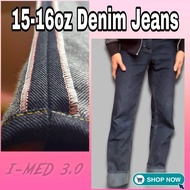 Jeans kepala kain 15-16oz/15-16oz Denim Jeans Redline Selvedge-Straight Cut-Black Denim-sanforized-1