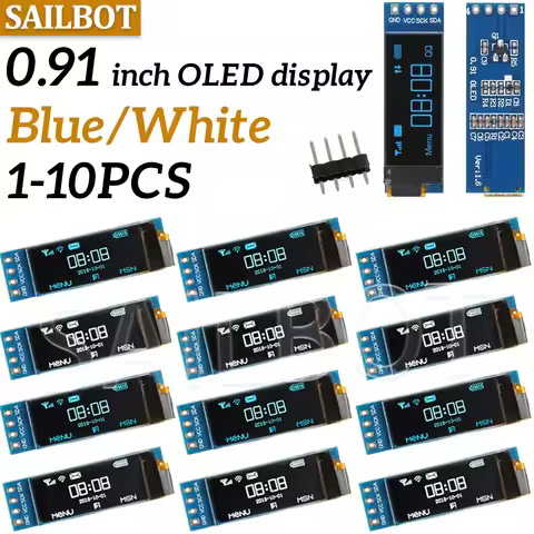1-10PCS 0.91 inch OLED module 0.91" white/blue OLED 128X32 OLED LCD LED Display Module 0.91" IIC Com