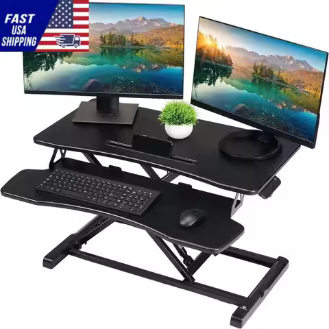 32 Inch Desk Converter, Height Adjustable Sit to Stand Riser, Dual Monitor and Laptop Workstation wi