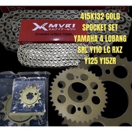 Y15ZR/LC135/SRL110/Y125ZR/RXZ 415 X132 SPOCKET COMBO SET GOLD 4HOLE