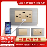 High-End Gold Stainless Steel Brushed Switch Socket 15A American Standard Multi-Three-Hole Thai USB 