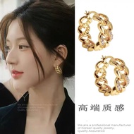 Xu Me Dazzling Zhao Lusi Zircon Interlocking Chain Round Ear Buckle Earrings Niche Design Earrings
