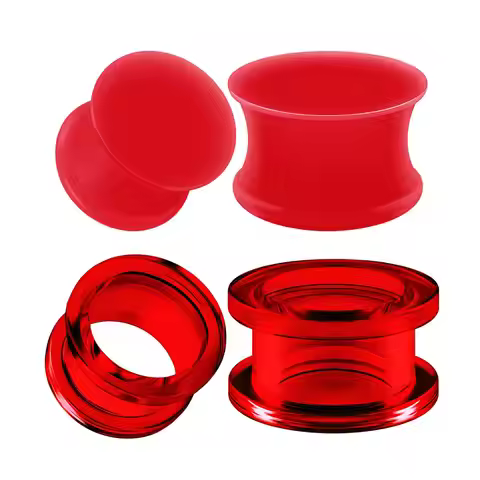 1 Pair Red Silicone Double Flared Saddle Piercing Jewelry Stretcher Ear Plugs Earring Lobe Acrylic E