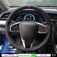 DIY Hand-Stitched Black Microfiber Leather Steering Wheel Cover For Honda CRV 2017-2019 Clarit Auto 