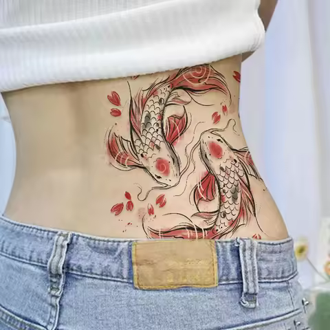 1 Sheet Koi Carp Tattoo Sticker Waterproof Lasting Temporary Tattoo