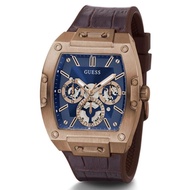 Original Guess Men Phoenix Blue Dial Brown Leather Pattern Silicon Watch GW0202G2 Jam Tangan Lelaki