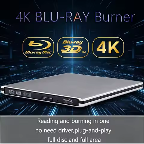 New Ultra-Slim External 4K Blu-ray Burner, USB 3.0, DVD Play, 3D Blu-Ray R/W, CD/DVD Burner