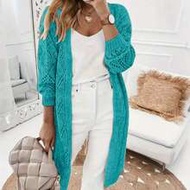 Casual Long Sleeve Solid Color Hollow Knit Cardigan - Button Front - Women's 0XL-4XL .5XL. Hollow Kn