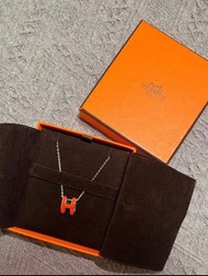 Hermes Mini Pop H Necklace 橙色銀鏈圓型 頸鏈
