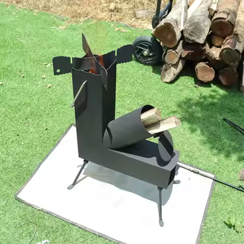 Camping Wood Stove Carbon Steel Picnic Wood Burning Stove Rocket Firewood Stove For Hiking Fishing B