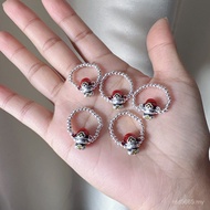 Female Lucky Chinese Style Cute Elastic Rope 999 God of Wealth Gold Coin Pure Silver Ring Ring Small