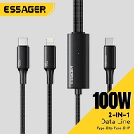 Essager 100W Cable USB C to Type C to Lighting PD Fast Charger Data 2 in 1 Quick Charging Cord For T