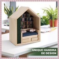 (WBNC) 200 Books Tiny Library Anti-Anxiety Bookshelf Wooden Miniature Ornament Stress Relief Shake A