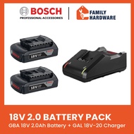 BOSCH GBA 18V 2.0Ah Li-Ion Battery Pack GAL 18V-40 Charger 1600A00B91 Starter Kit FAMILY HARDWARE