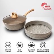 Welcook Elegante Panci Granite Wok Anti Lengket dengan Tutup dan Kukusan 26 cm